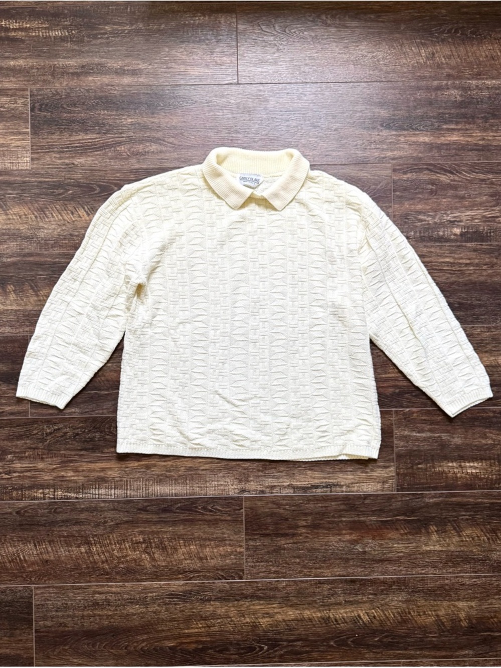 VINTAGE CARLY BLAKE Cream Collared Knit Sweater Large Made in USA